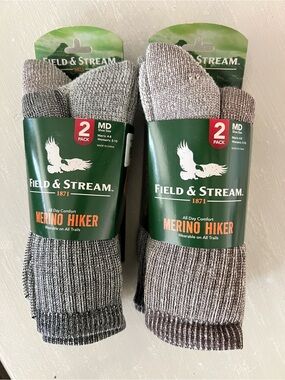 Field & Stream Merino Hiker Socks bundle  4 Pairs Medium Wool Hiking NWT unisex
